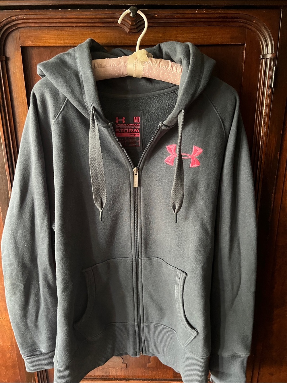 Under Armour Gray Zip Hoodie with Pink Logo